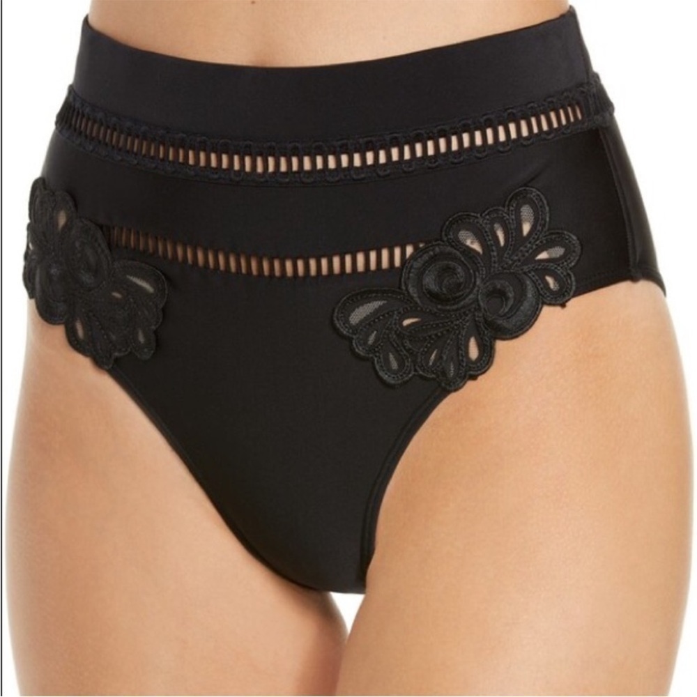 NWT River Island Resort high waisted bikini bottom with hole detail in Black